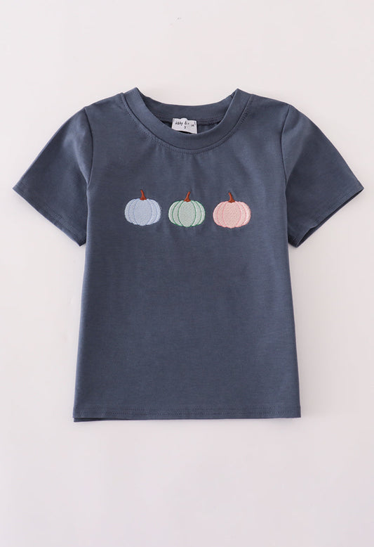 Navy pumpkin appliqué shirt