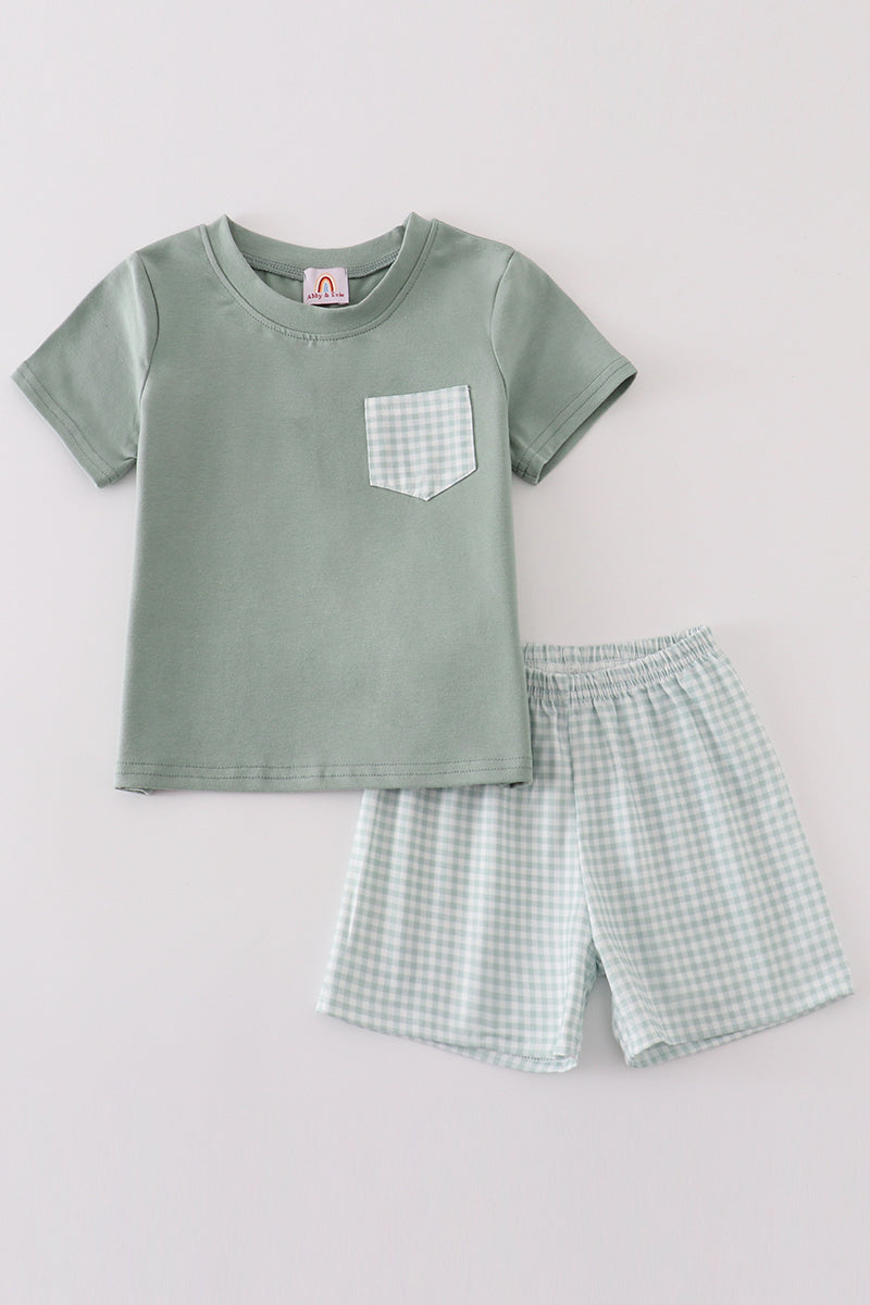 green gingham boy set
