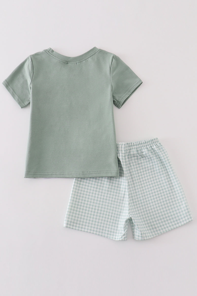 green gingham boy set