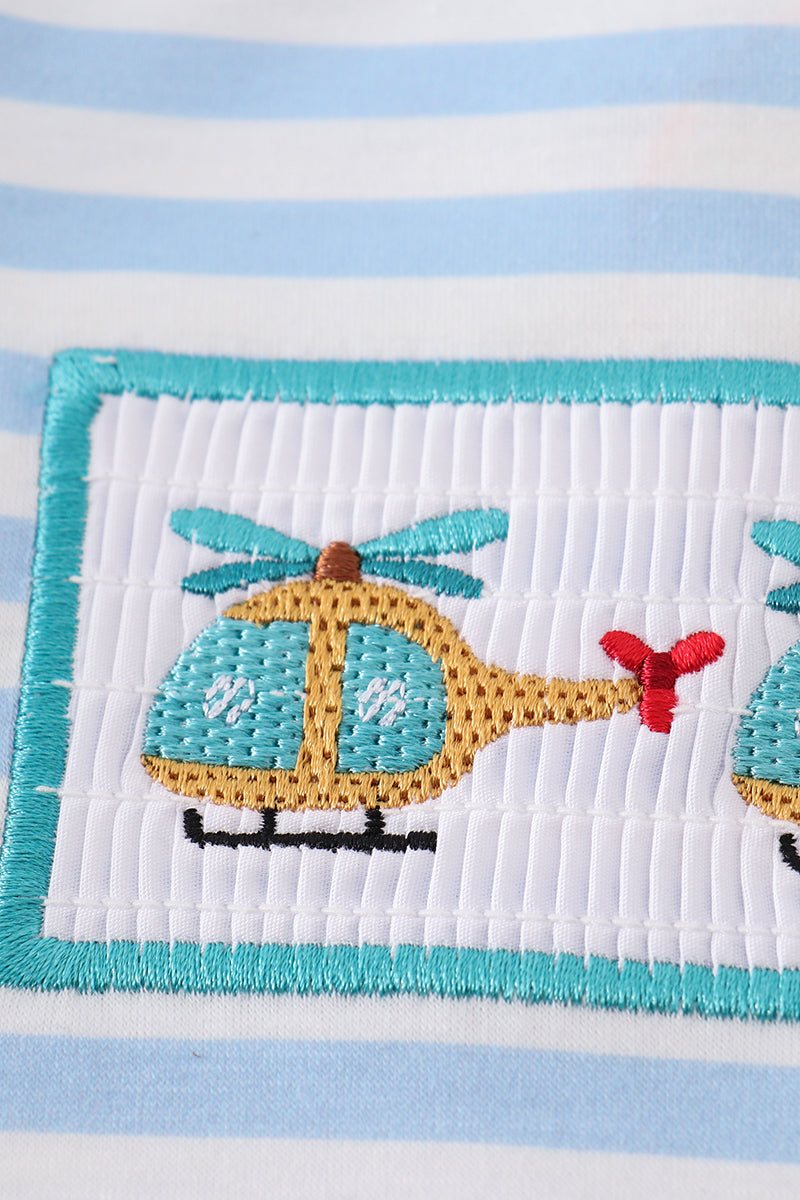 blue stripe helicopter embroidery smocked set