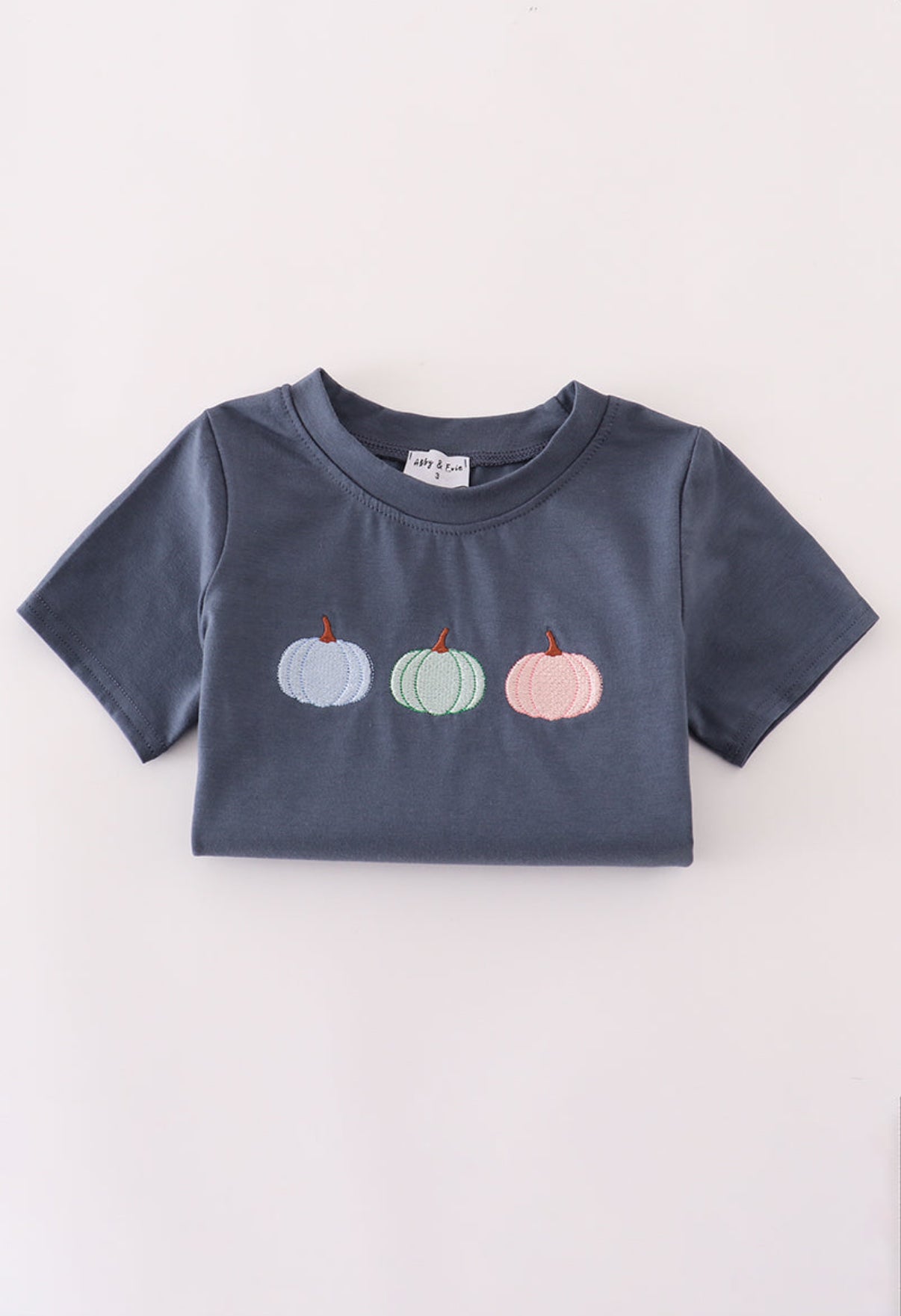 Navy pumpkin appliqué shirt
