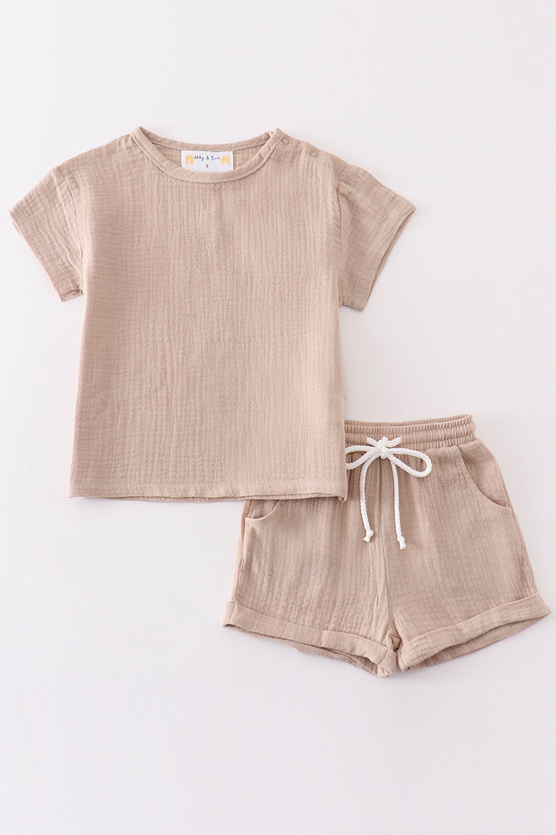 beige muslin shorts set