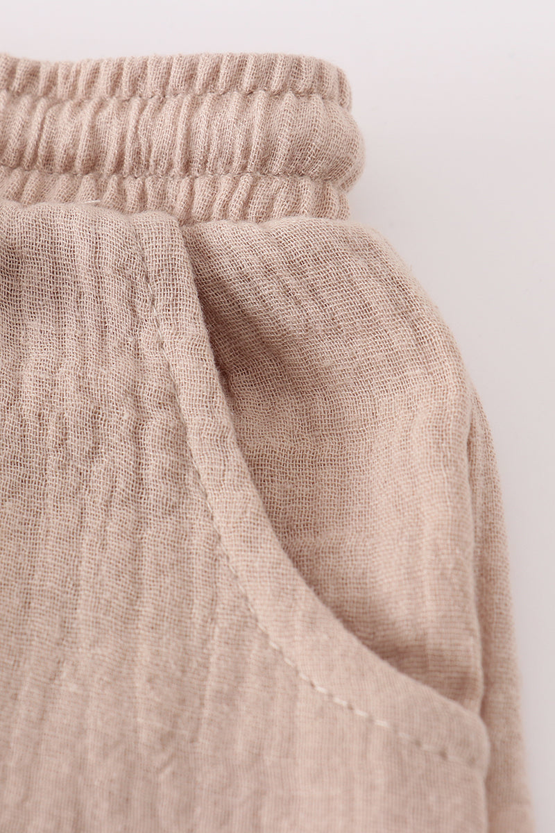 beige muslin shorts set