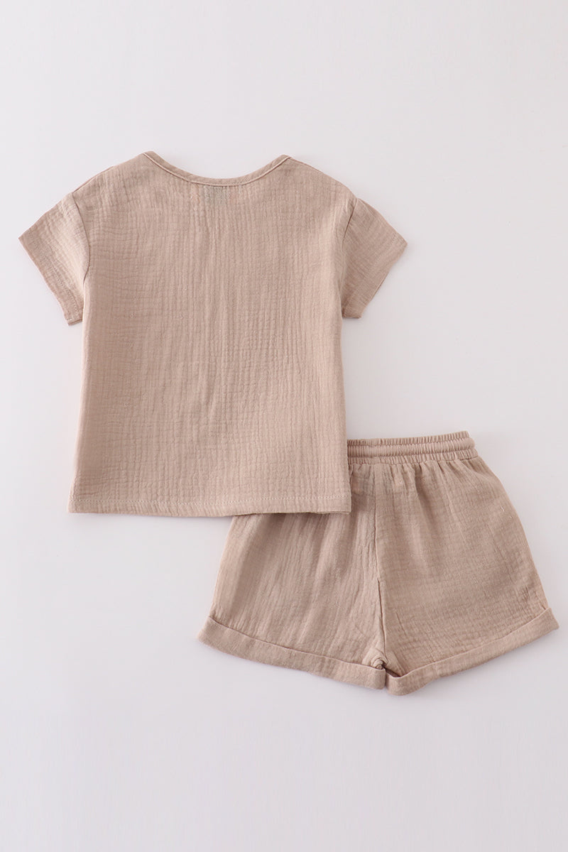 beige muslin shorts set