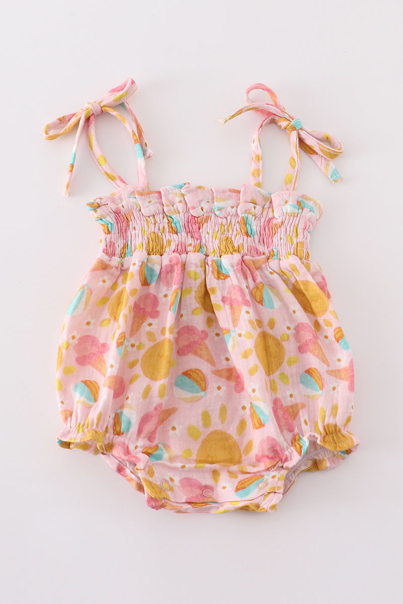 pink muslin sun ice cream smocked bubble