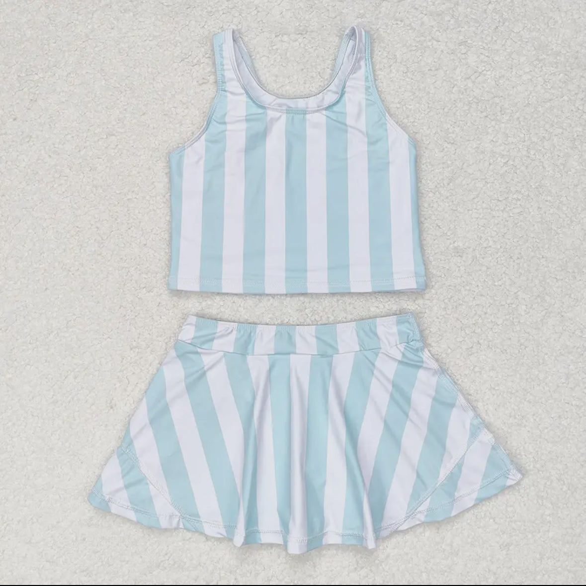 Blue and white stripe athletic set