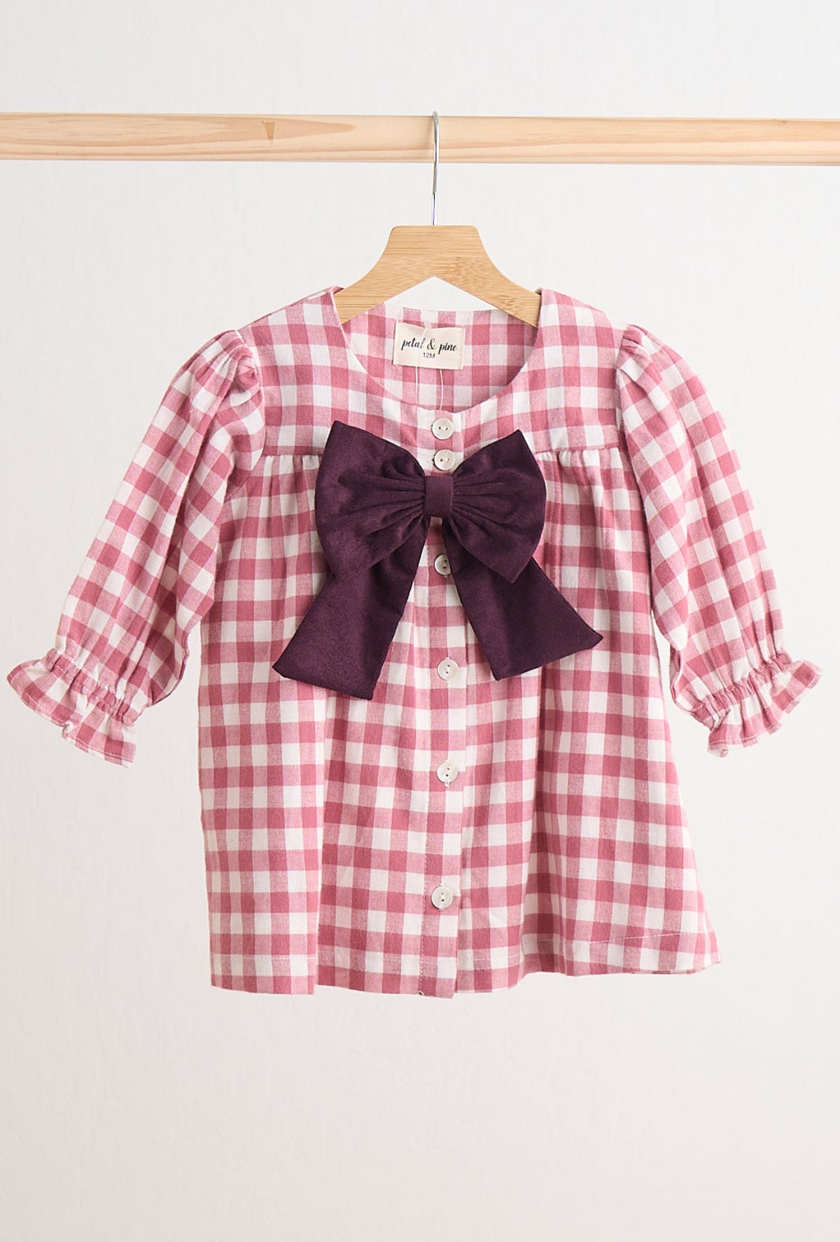 Pink bow plaid dress