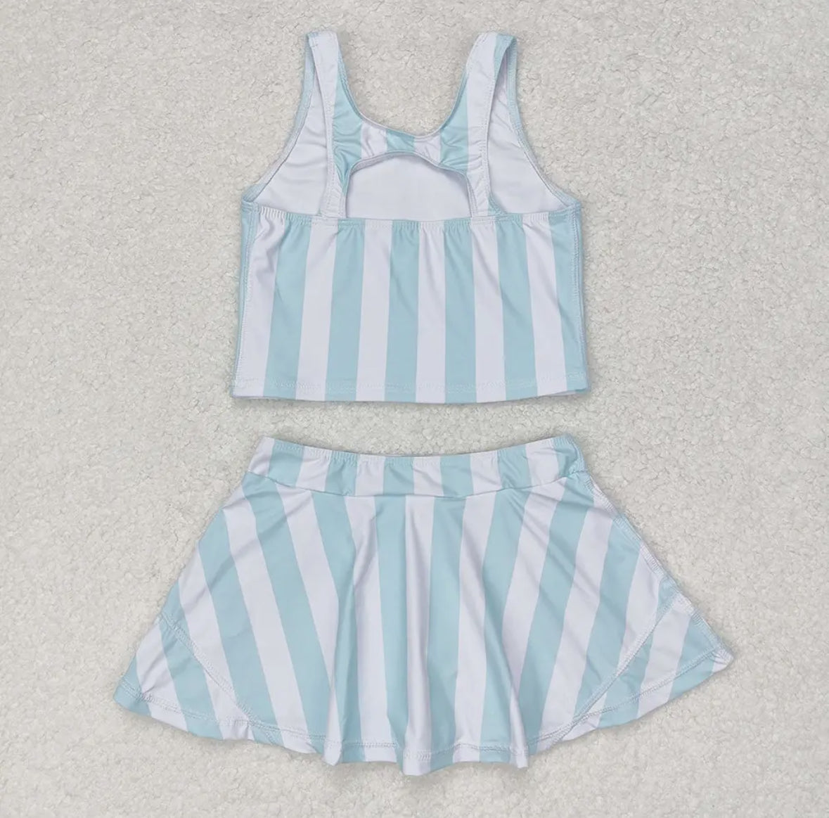 Blue and white stripe athletic set