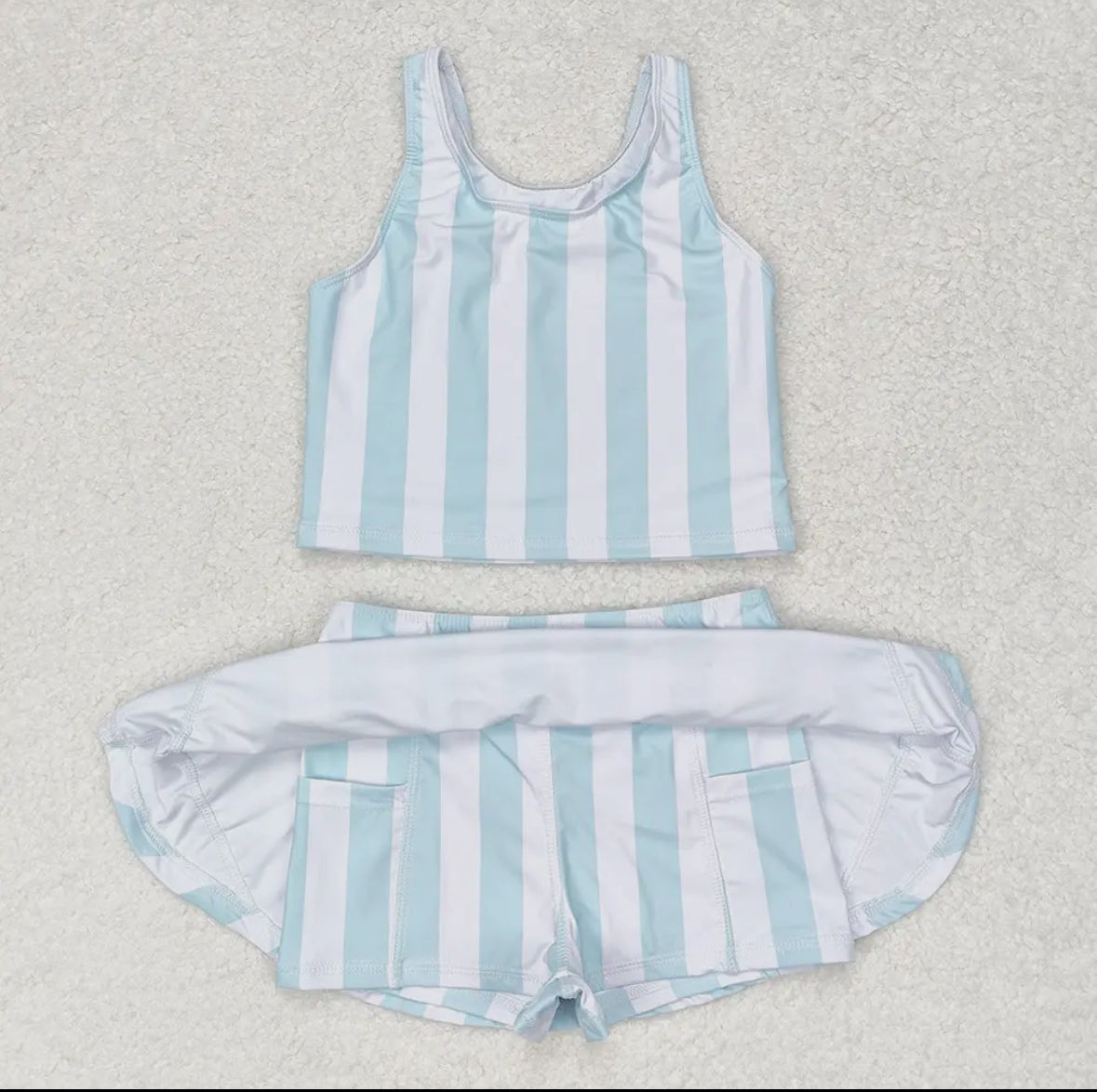 Blue and white stripe athletic set