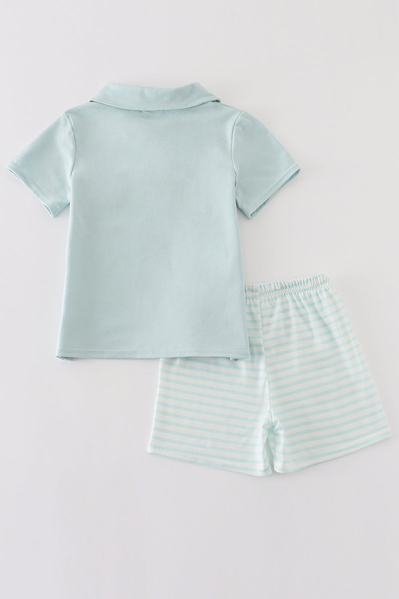 blue stripe sailboat embroidery boy set