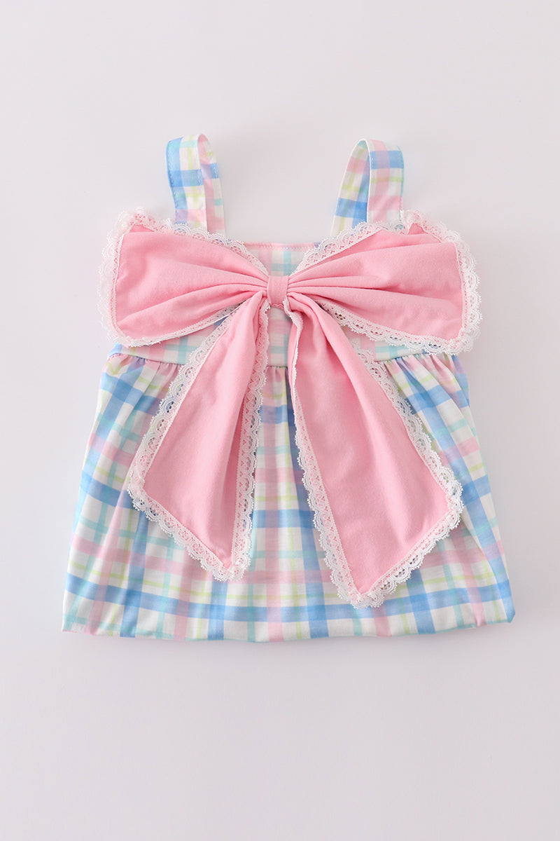 pink plaid bow dress