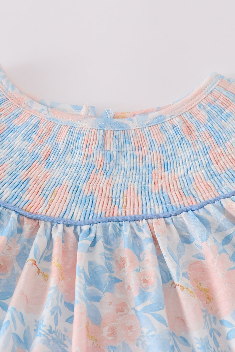 blue bloom elegance smocked bubble
