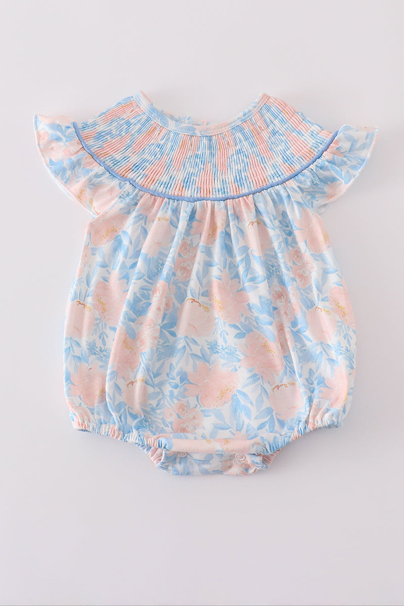 blue bloom elegance smocked bubble