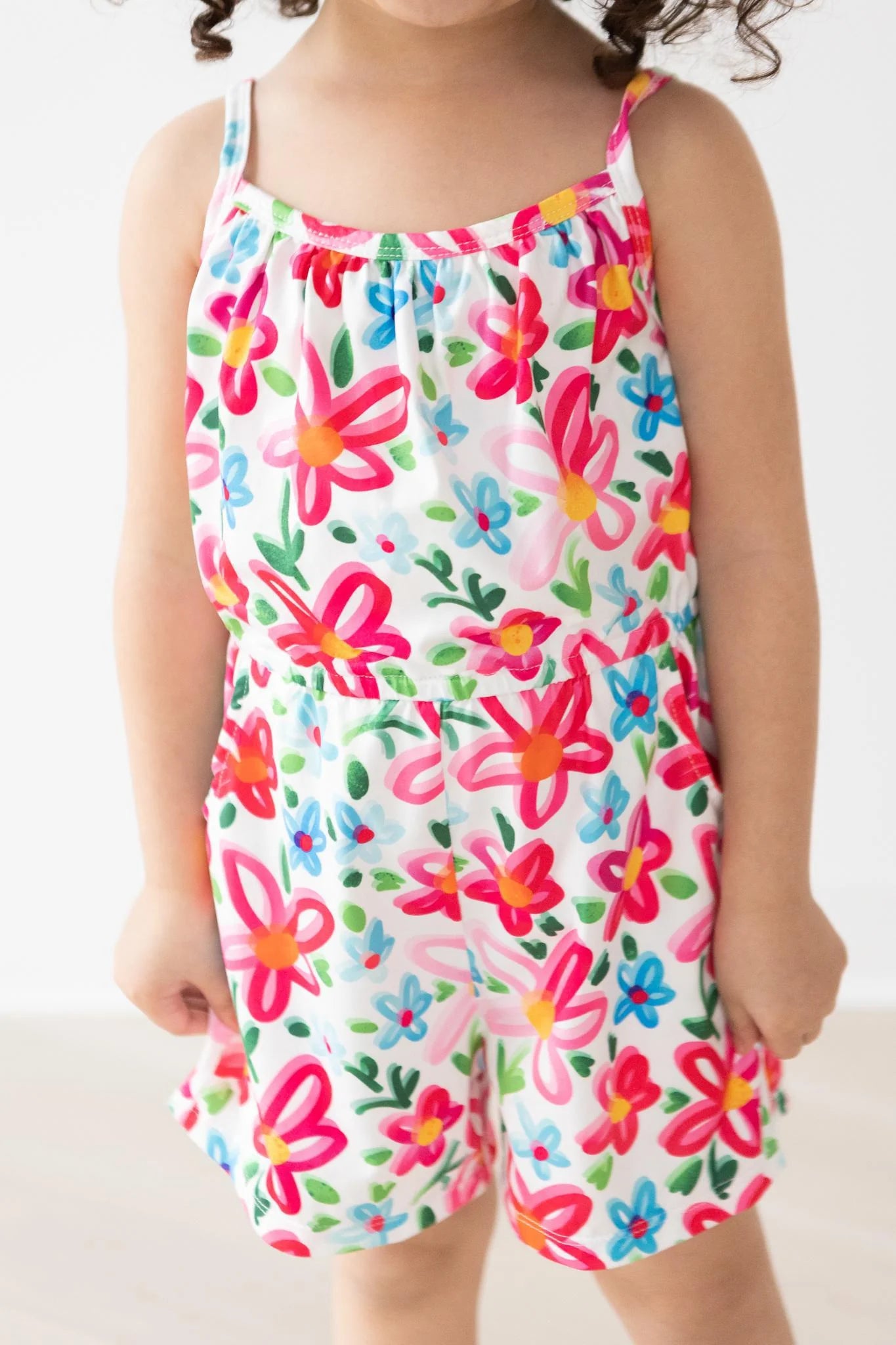 neon floral strapy romper