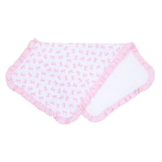 pink bows printed ruffle burp cloth