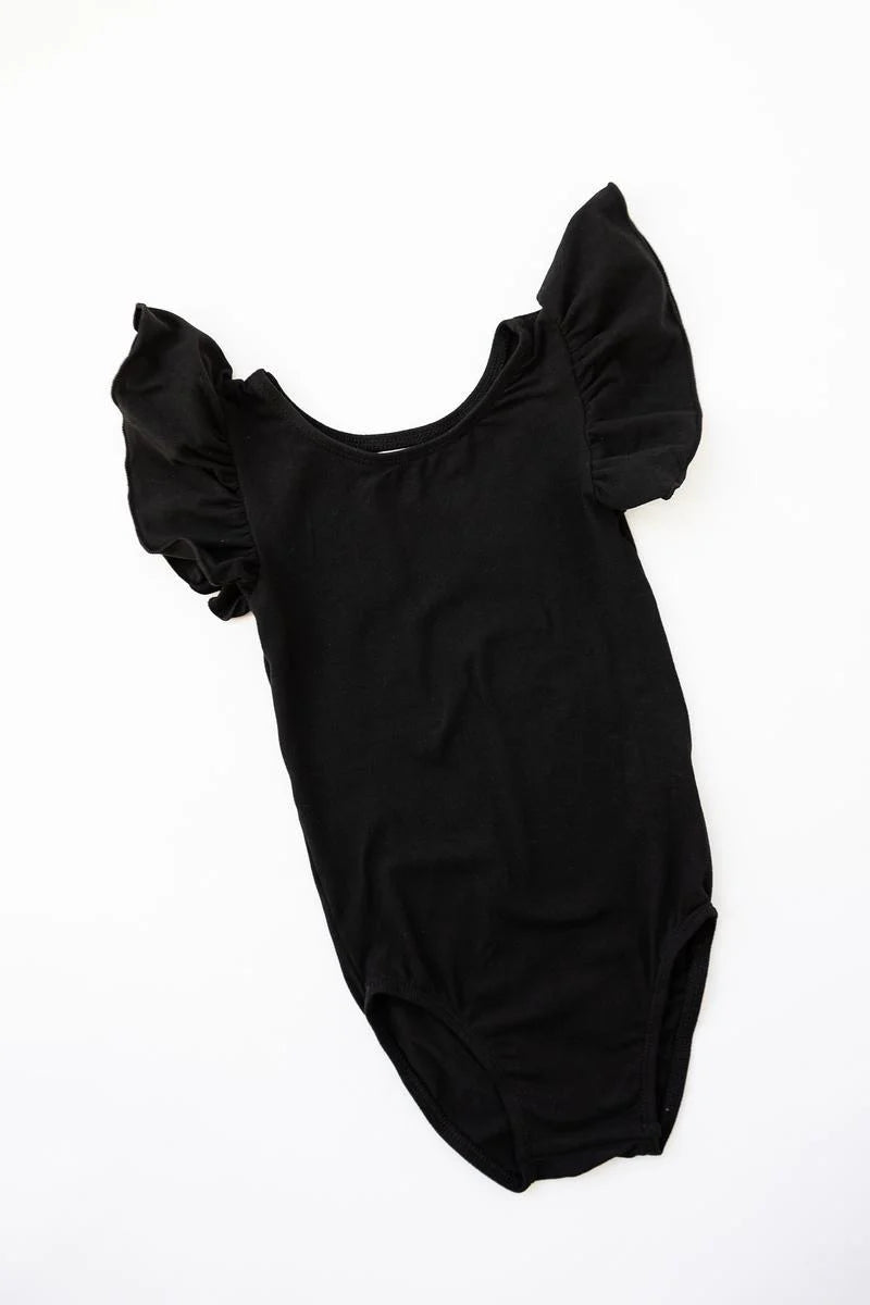 black flutter sleeve leotard