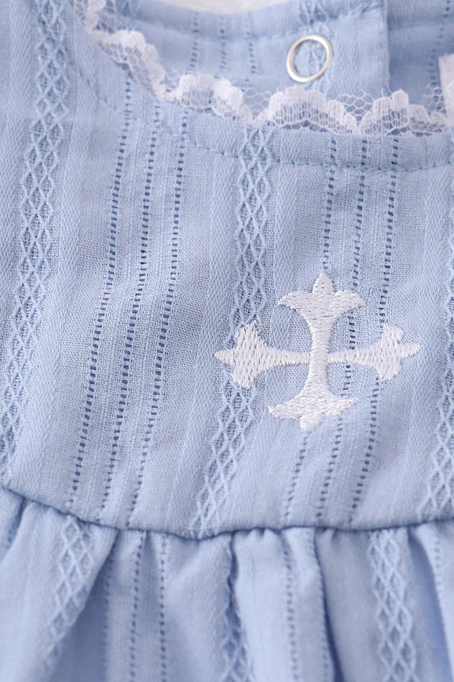 blue cross bubble embroidery