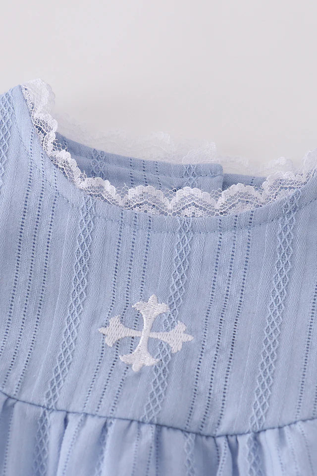 blue cross embroidery dress