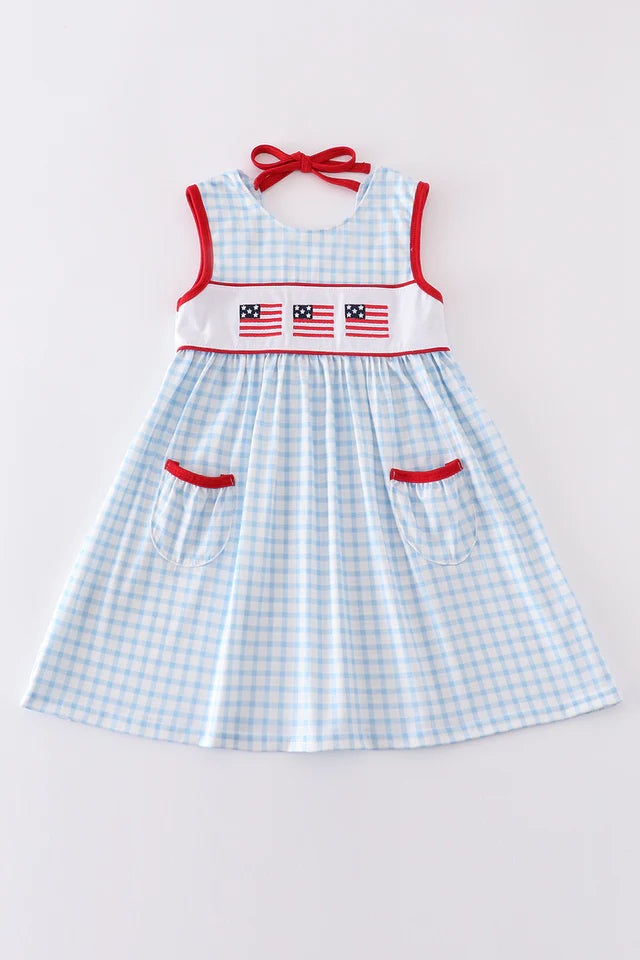 blue flag embroidery dress