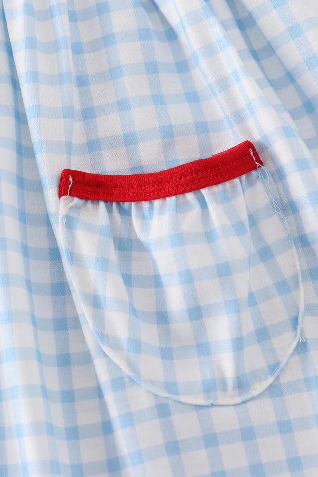 blue flag embroidery dress