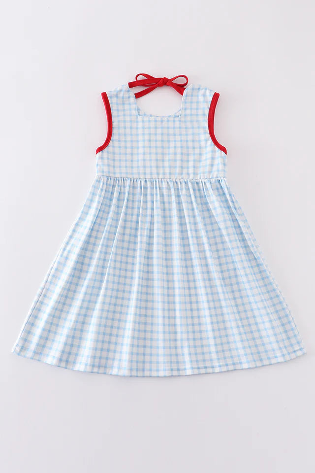 blue flag embroidery dress