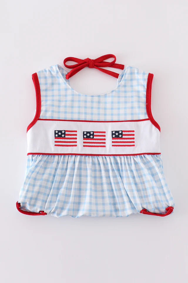 blue flag embroidery dress