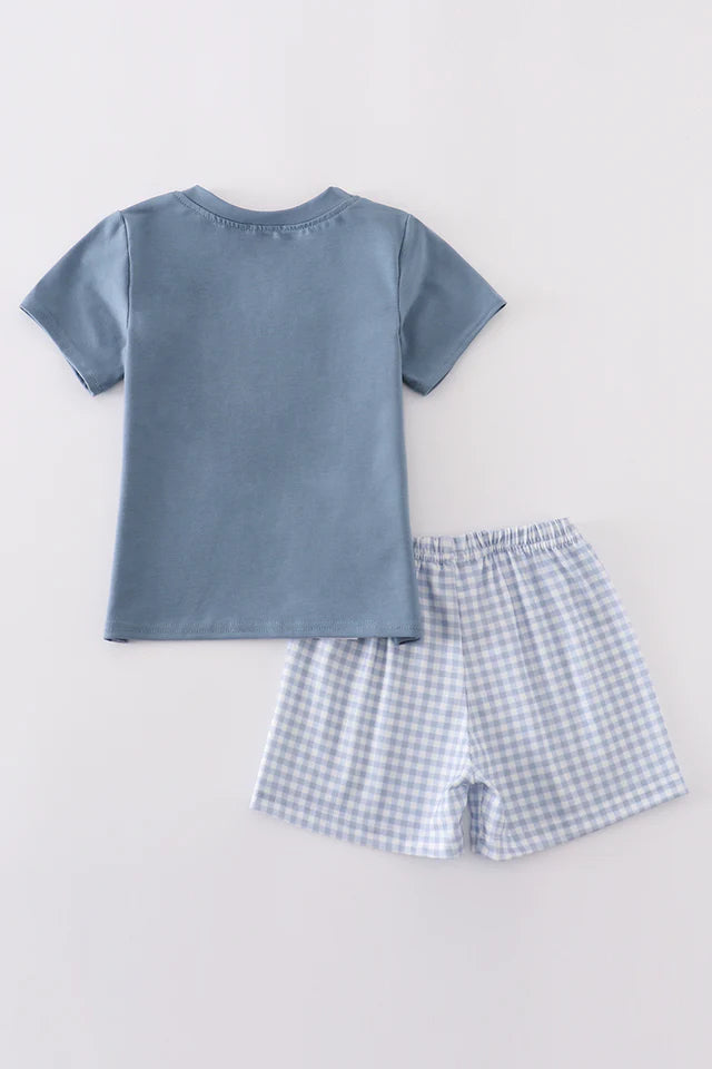 blue gingham shorts set