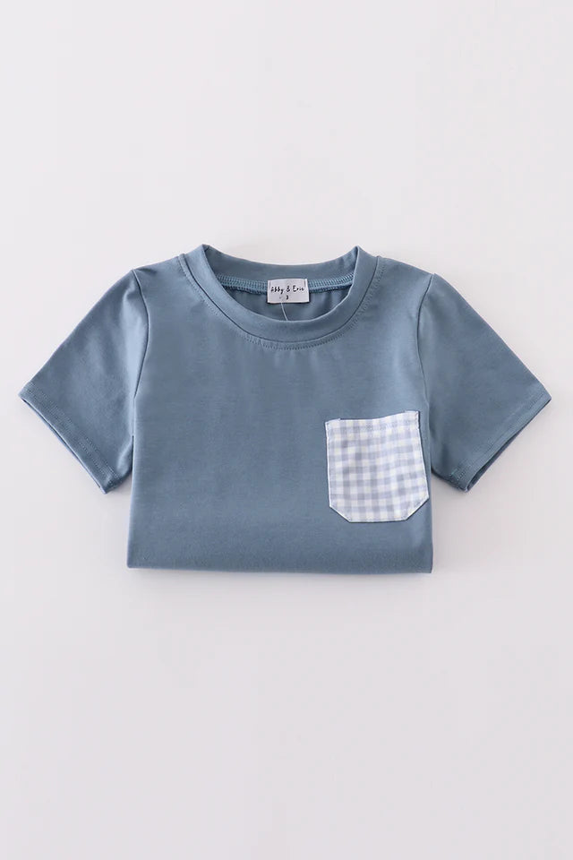 blue gingham shorts set
