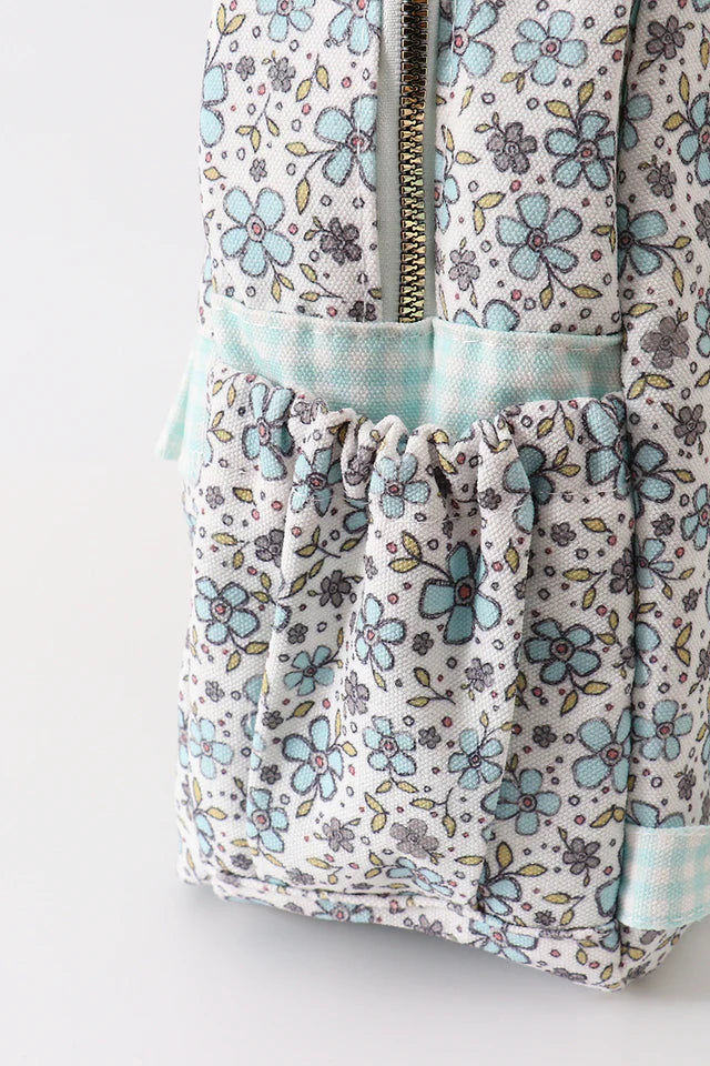 green/blue floral ruffle backpack
