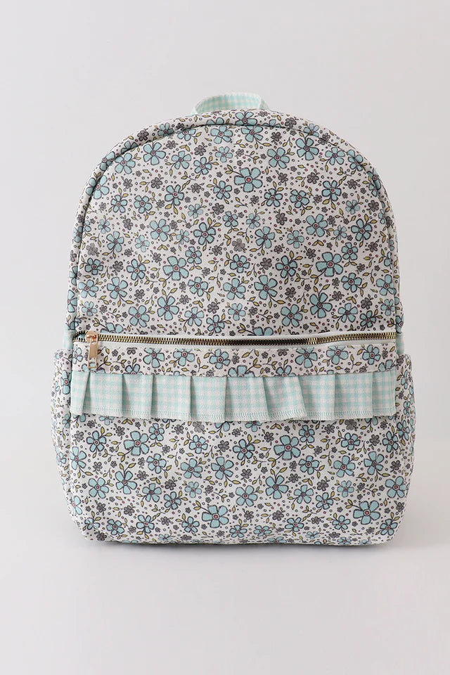 green/blue floral ruffle backpack