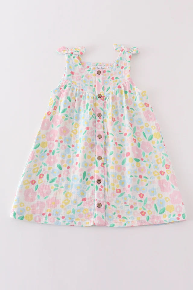 light bow floral muslin dress