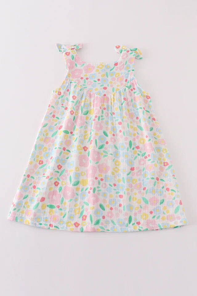 light bow floral muslin dress