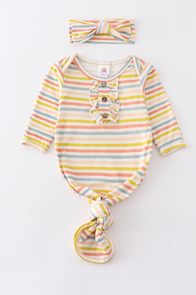 multicolored stripe gown set