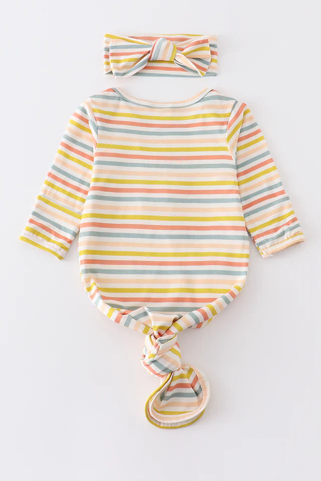 multicolored stripe gown set
