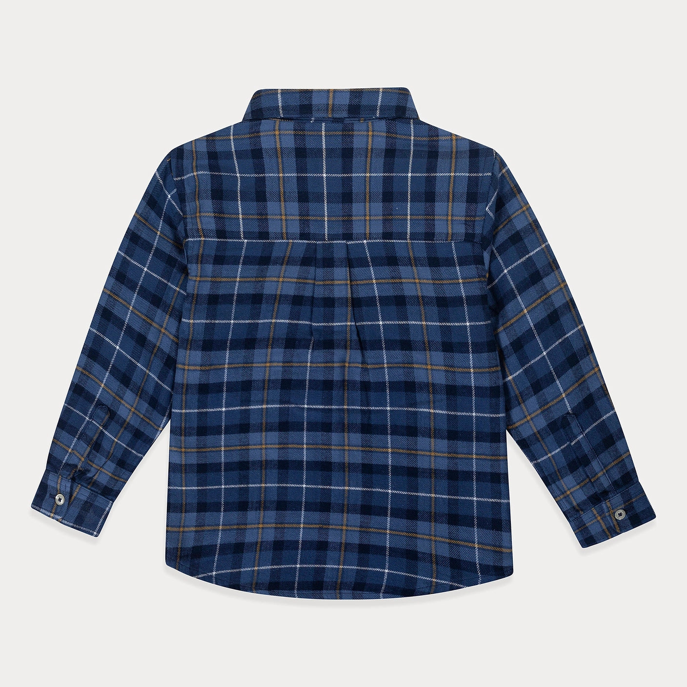 navy and brown button up