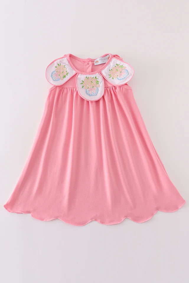 pink floral embroidery dress