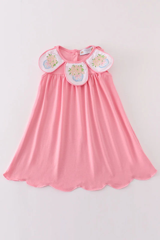 pink floral embroidery dress