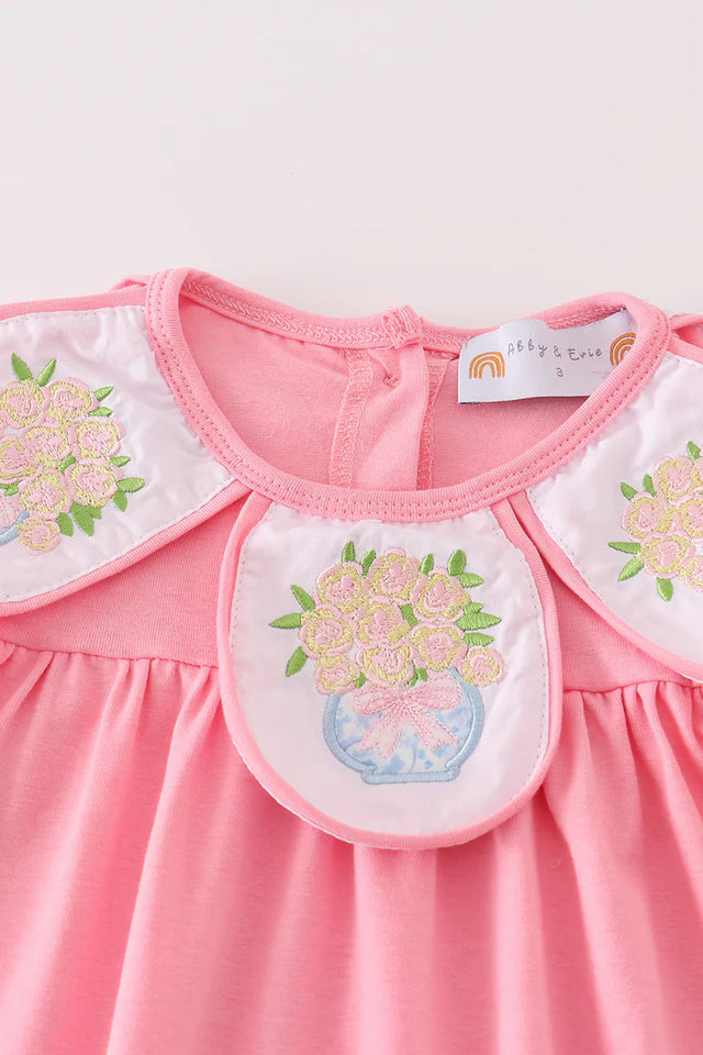 pink floral embroidery dress