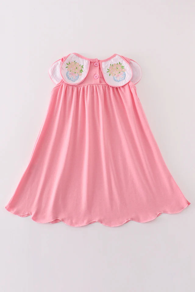 pink floral embroidery dress