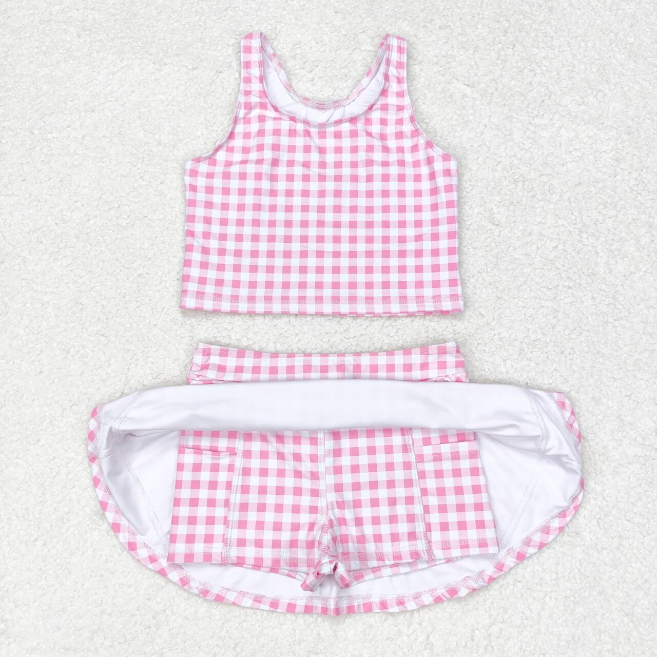 pink gingham athletic set