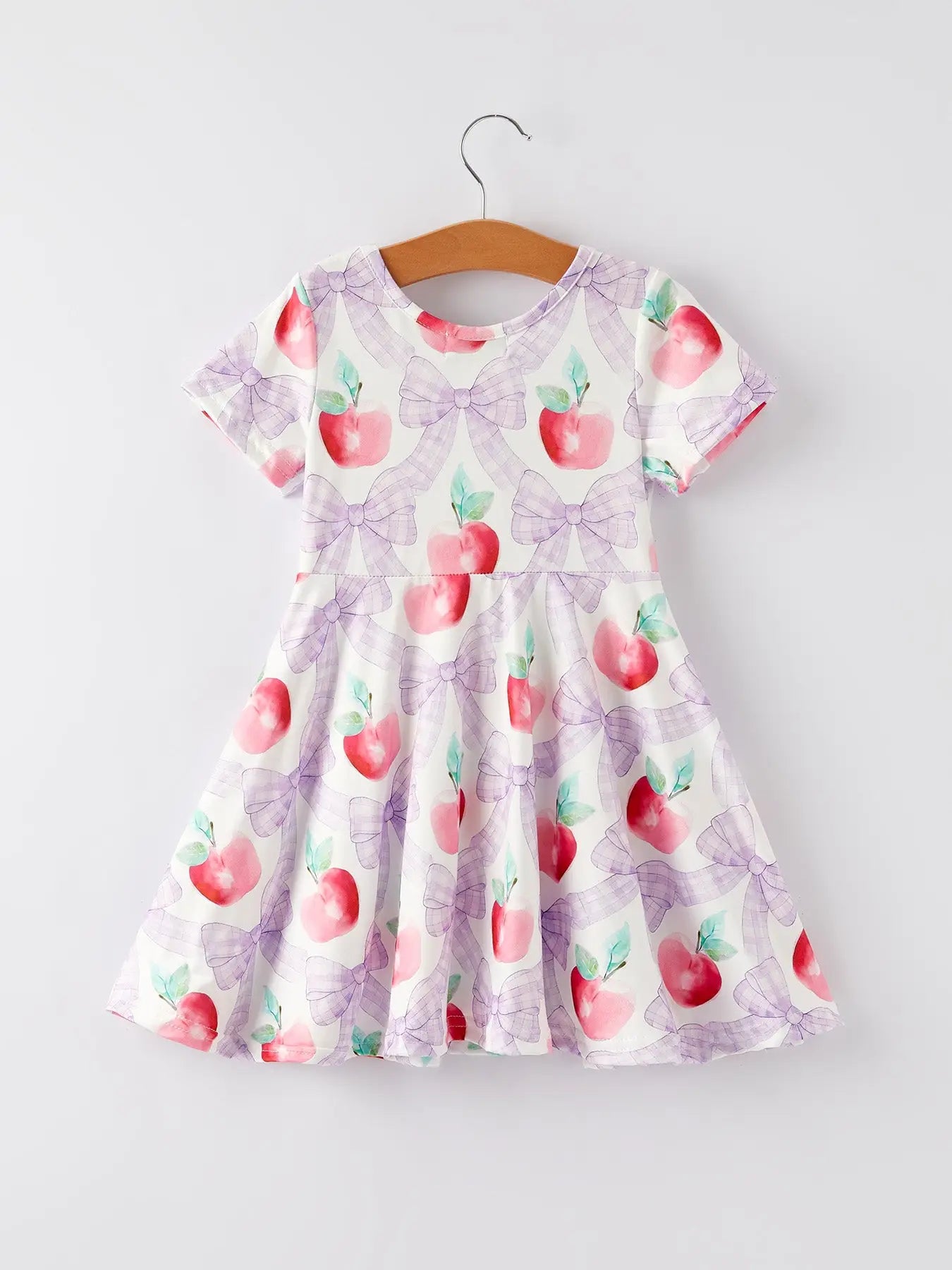 purple bow apple twirl dress