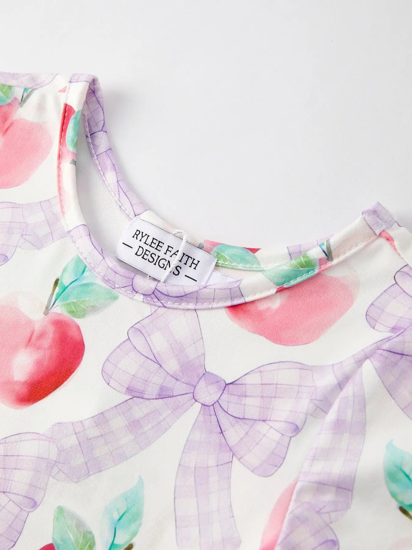 purple bow apple twirl dress