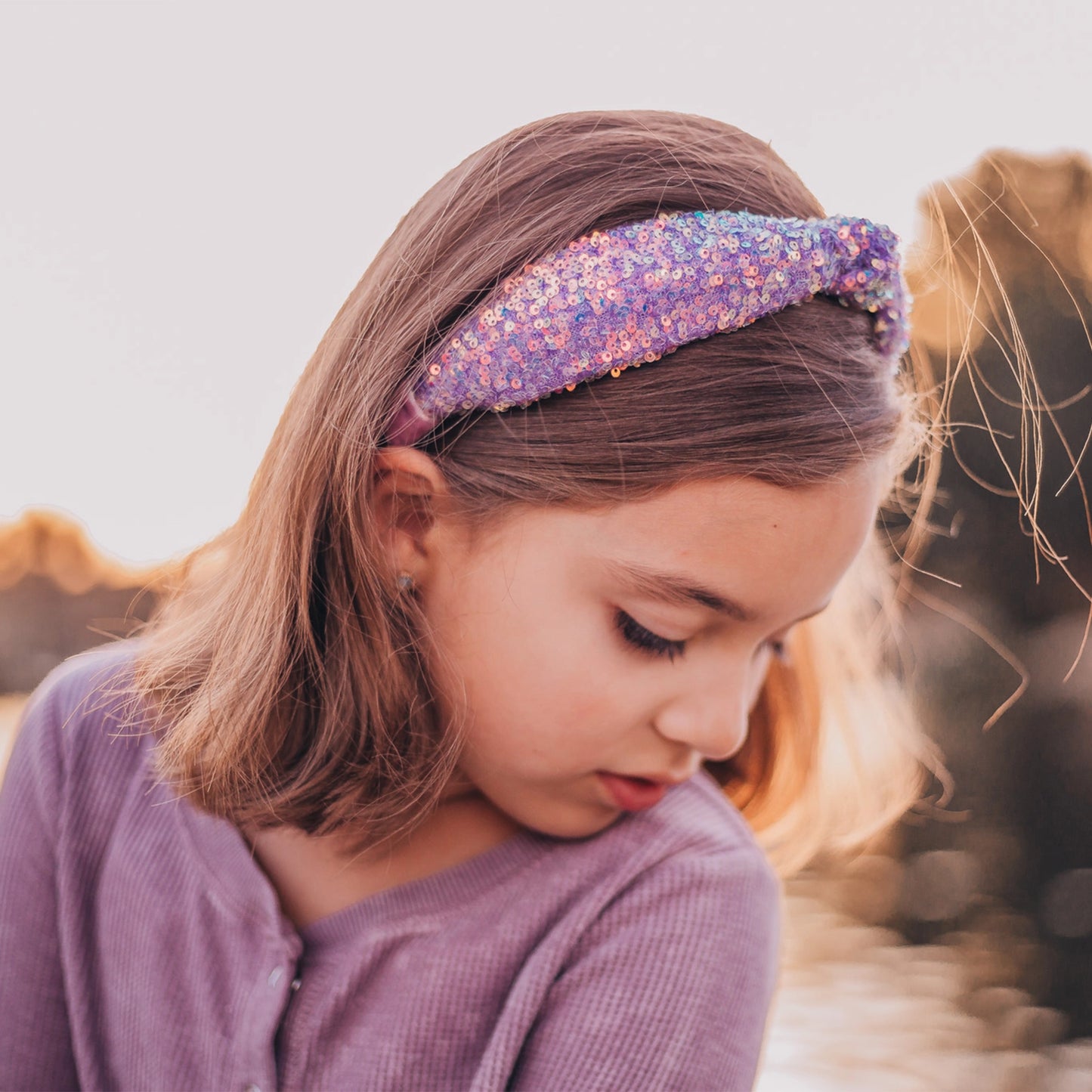 purple sequin knotted headband