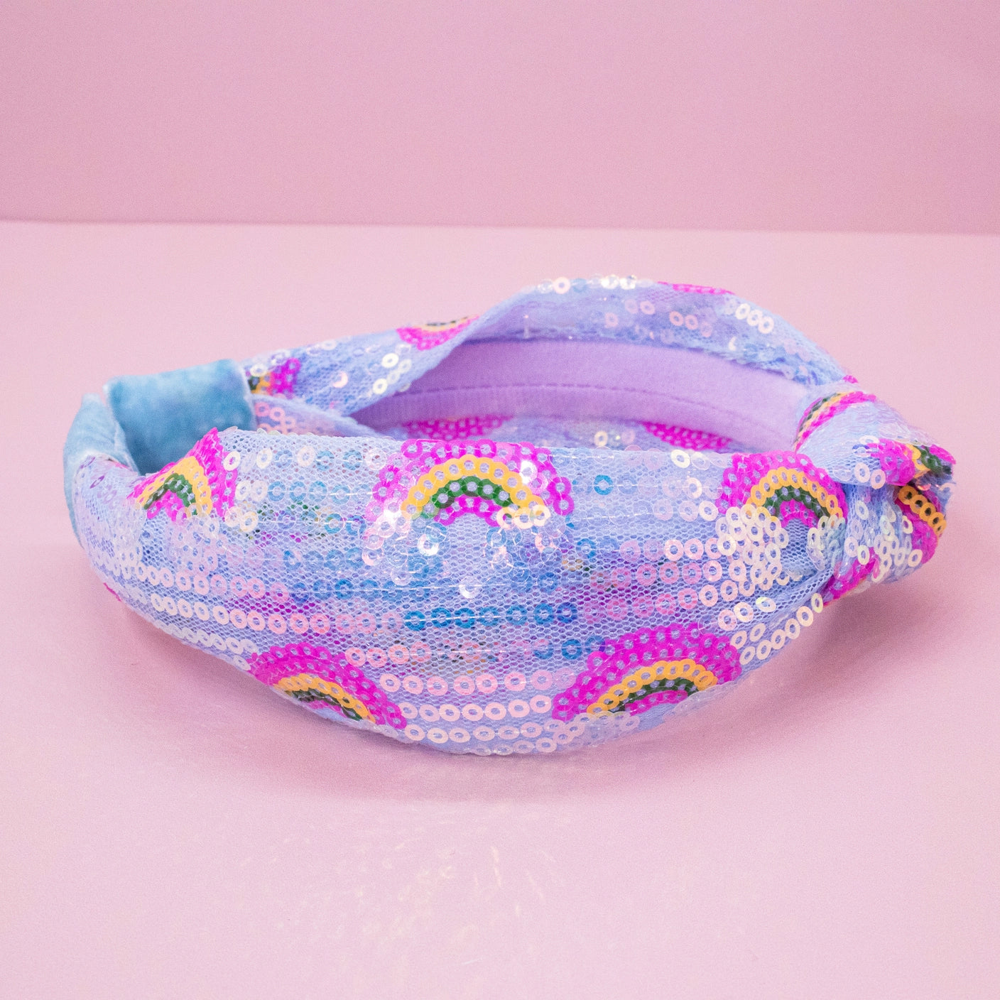 blue rainbow sequin headband