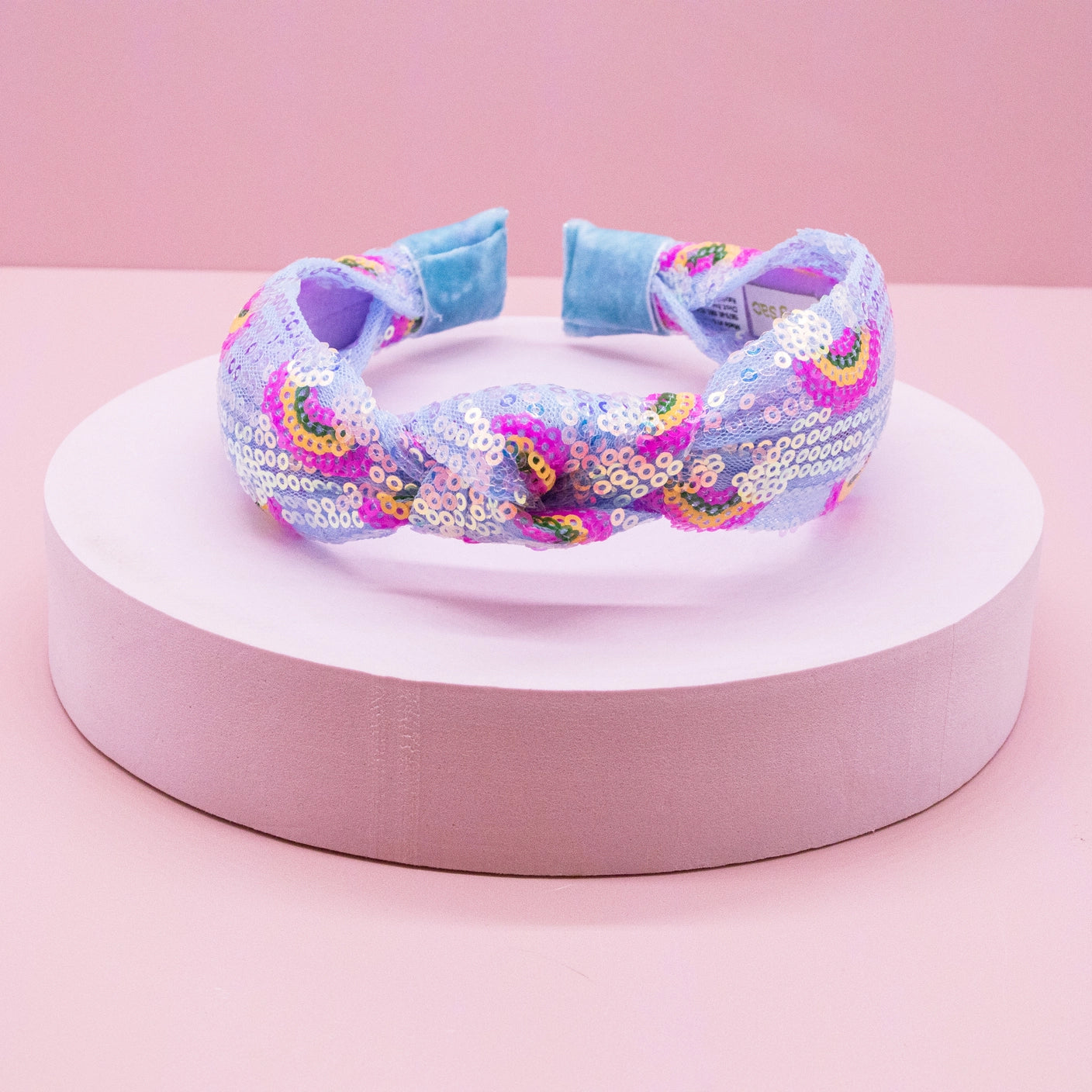 blue rainbow sequin headband