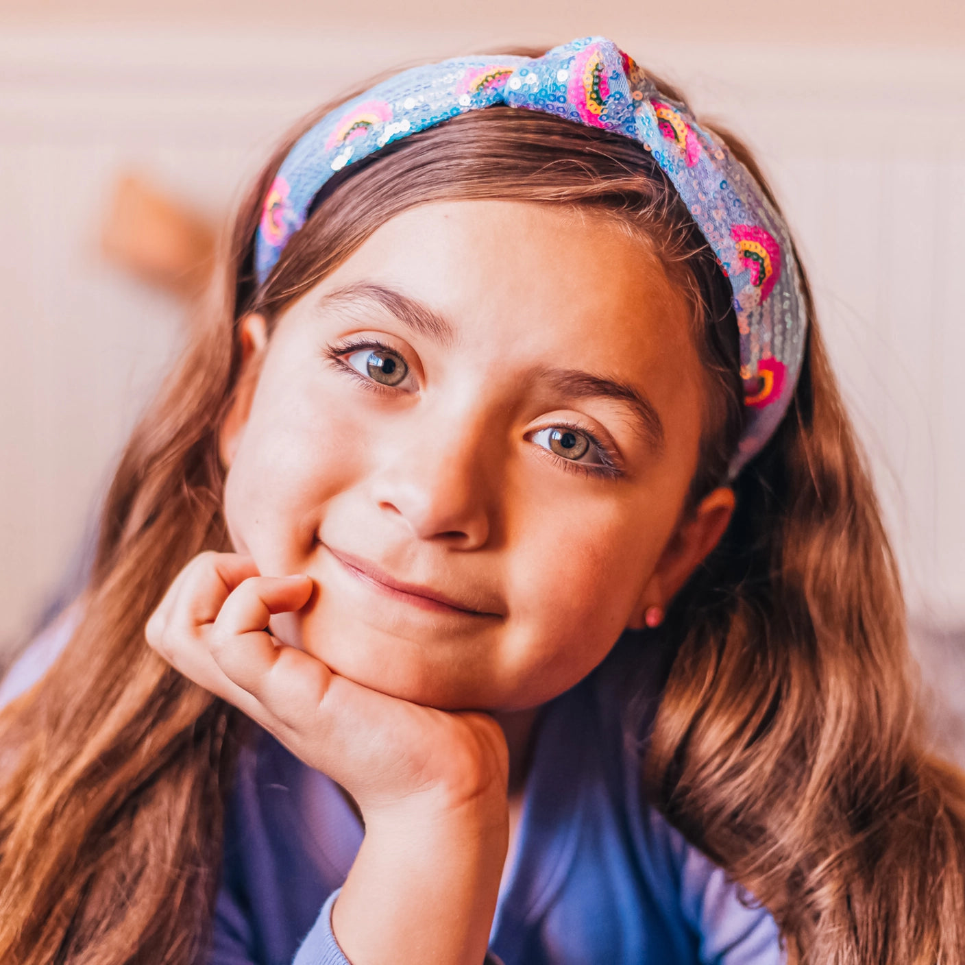 blue rainbow sequin headband