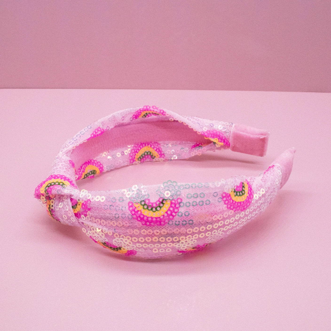 pink rainbow sequin headband