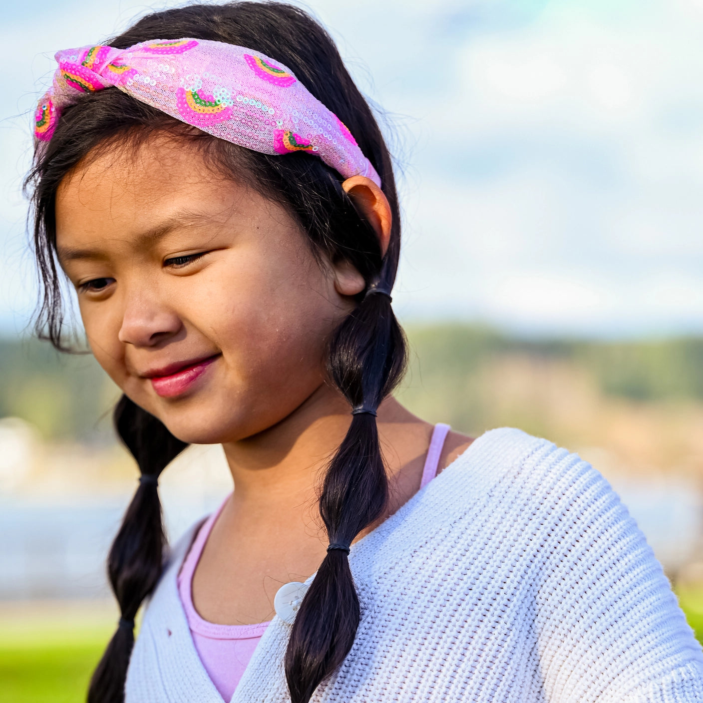 pink rainbow sequin headband