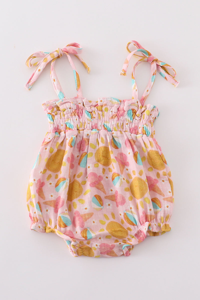 pink muslin sun ice cream smocked bubble
