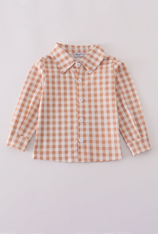 harvest orange gingham button up